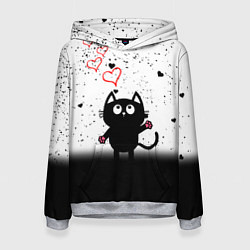 Толстовка-худи женская Котик в тумане Сердечки, цвет: 3D-меланж