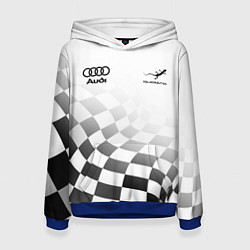 Толстовка-худи женская Audi Quattro, Ауди Кватро, Финишный флаг, цвет: 3D-синий