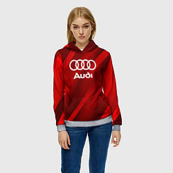 Толстовка-худи женская Audi red полосы, цвет: 3D-меланж — фото 2