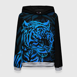 Толстовка-худи женская Голубой тигр Blue, цвет: 3D-меланж