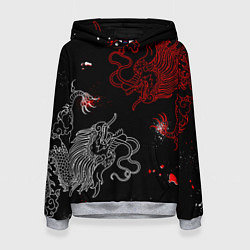 Толстовка-худи женская Китайский дракон Красно - Белый, цвет: 3D-меланж