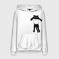 Толстовка-худи женская Кот висит в кармане 3D, цвет: 3D-белый