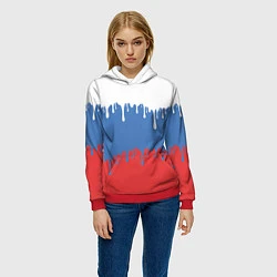 Толстовка-худи женская Флаг России потёки, цвет: 3D-красный — фото 2