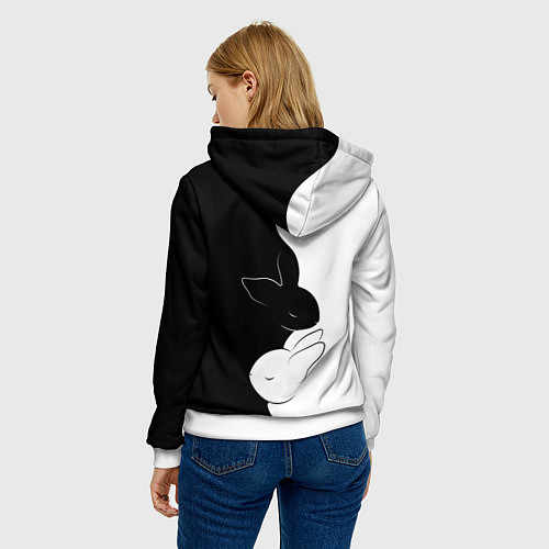 Женская толстовка ЧЕРНЫЙ КРОЛИК и БЕЛЫЙ КРОЛИК Инь Янь / 3D-Белый – фото 4