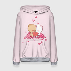 Толстовка-худи женская Влюблённые Плюшевые Мишки Сердца, цвет: 3D-меланж