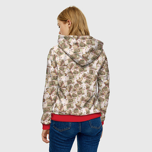 Женская толстовка Купюры 100 рублей / 3D-Красный – фото 4