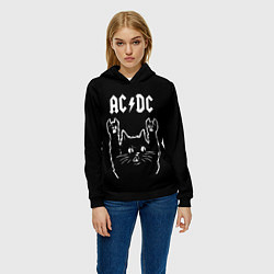 Толстовка-худи женская AC DC, Рок кот, цвет: 3D-черный — фото 2