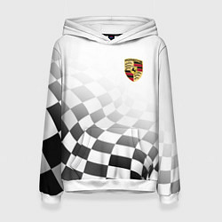 Толстовка-худи женская Porsche Порше Финишный флаг, цвет: 3D-белый