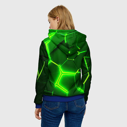 Женская толстовка 3D ПЛИТЫ НЕОН NEON GREEN HEXAGON РАЗЛОМ / 3D-Синий – фото 4