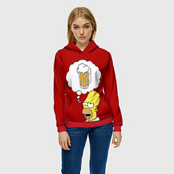 Толстовка-худи женская Гомер думает о пиве Симпсоны Simpsons, цвет: 3D-красный — фото 2