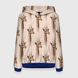 Толстовка-худи женская Голова жирафа паттерн, цвет: 3D-синий