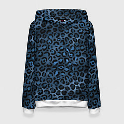 Толстовка-худи женская Синяя леопардовая шкура, цвет: 3D-белый
