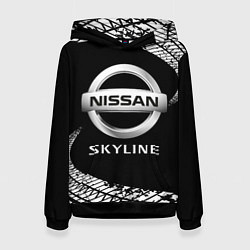 Толстовка-худи женская NISSAN SKYLINE Следы, цвет: 3D-черный