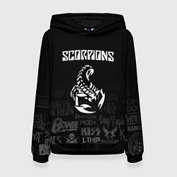 Толстовка-худи женская Scorpions логотипы рок групп, цвет: 3D-черный