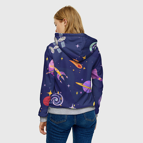 Женская толстовка Космический дизайн с планетами, звёздами и ракетам / 3D-Меланж – фото 4