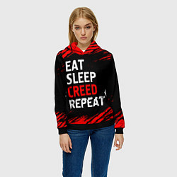 Толстовка-худи женская Eat Sleep Creed Repeat - Краски, цвет: 3D-черный — фото 2