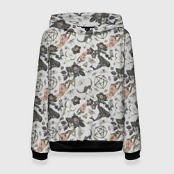 Женская толстовка Пентаграмма, бабочка, череп, ведьма, темные цветы