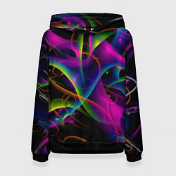Толстовка-худи женская Vanguard neon pattern Авангардный неоновый паттерн, цвет: 3D-черный