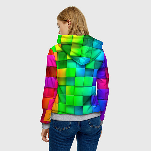 Женская толстовка РАЗНОЦВЕТНЫЕ КУБИКИ MULTICOLORED CUBES / 3D-Меланж – фото 4