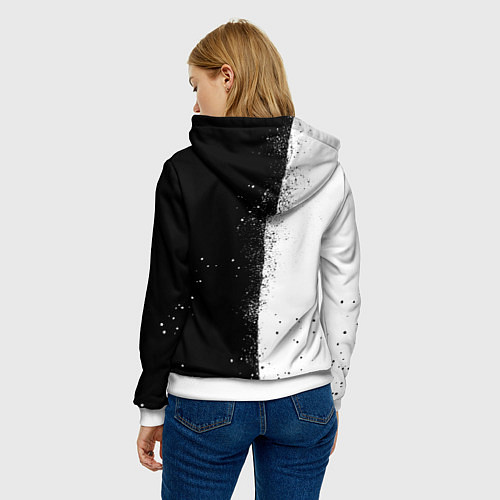 Женская толстовка СУБАРУ - SUBARU ЧЕРНО БЕЛЫЕ БРЫЗГИ КРАСКА / 3D-Белый – фото 4
