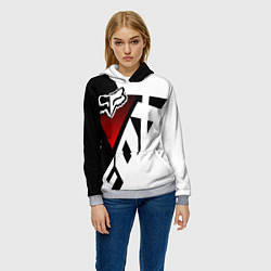 Толстовка-худи женская FOX RACING - ФОКС ЧЕРНЫЙ И БЕЛЫЙ, цвет: 3D-меланж — фото 2