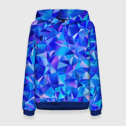 Толстовка-худи женская СИНЕ-ГОЛУБЫЕ полигональные кристаллы, цвет: 3D-синий