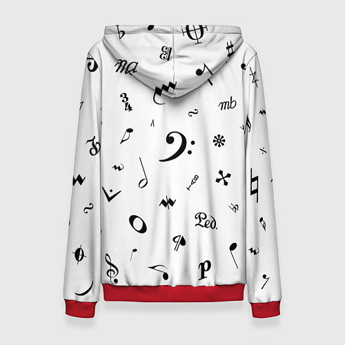Женская толстовка Нотные Знаки Черные на Белом / 3D-Красный – фото 2