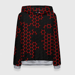 Толстовка-худи женская НАНОКОСТЮМ Black and Red Hexagon Гексагоны, цвет: 3D-меланж