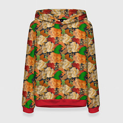 Толстовка-худи женская Бутоны и листья, цвет: 3D-красный