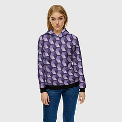 Толстовка-худи женская Фиолетовые шестиугольники, цвет: 3D-черный — фото 2