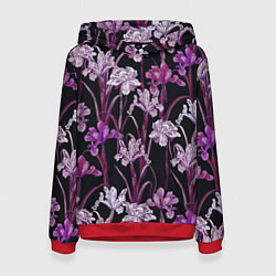 Толстовка-худи женская Цветы Фиолетовые Ирисы, цвет: 3D-красный