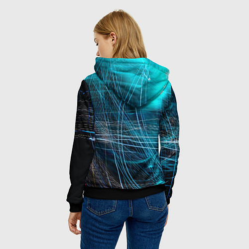 Женская толстовка Неоновые волны и линии - Голубой / 3D-Черный – фото 4