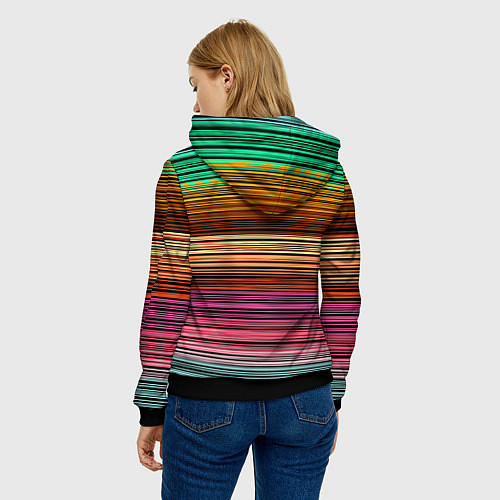 Женская толстовка Multicolored thin stripes Разноцветные полосы / 3D-Черный – фото 4