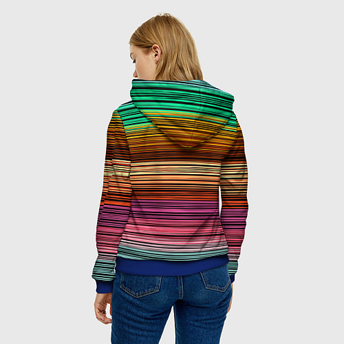 Женская толстовка Multicolored thin stripes Разноцветные полосы / 3D-Синий – фото 4