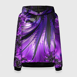 Женская толстовка Неоновый фрактал черный с фиолетовым Абстракция