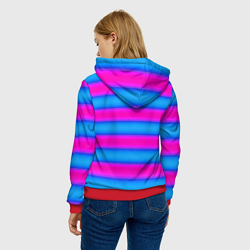 Женская толстовка Striped pattern яркий неоновый полосатый узор / 3D-Красный – фото 4