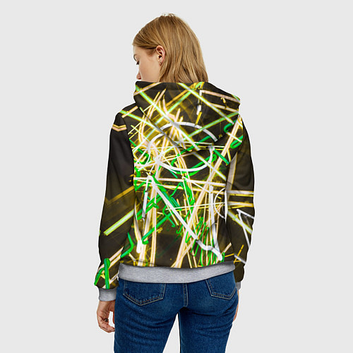 Женская толстовка Неоновые хаотичные линии и буквы - Жёлтый / 3D-Меланж – фото 4