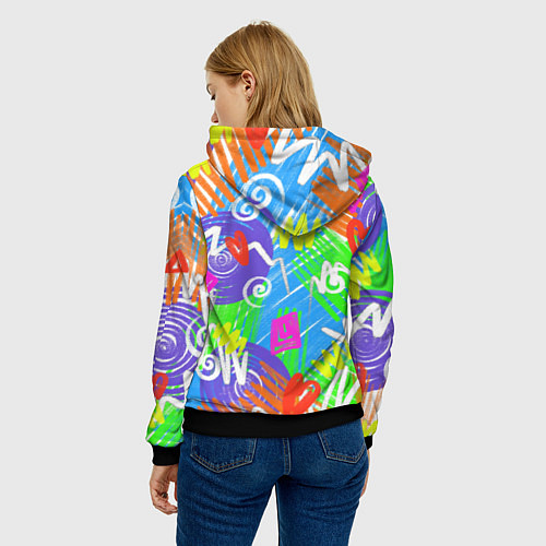Женская толстовка Яркий геометрический принт на белом фоне / 3D-Черный – фото 4