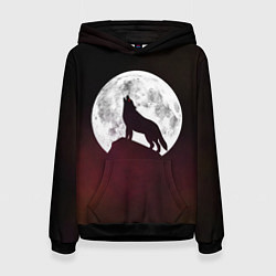 Толстовка-худи женская Волк и луна Wolf and moon, цвет: 3D-черный