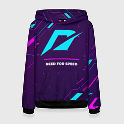Толстовка-худи женская Символ Need for Speed в неоновых цветах на темном, цвет: 3D-черный