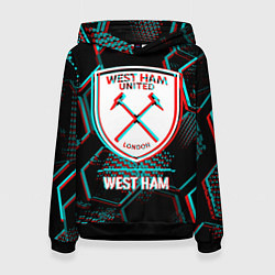 Женская толстовка West Ham FC в стиле Glitch на темном фоне