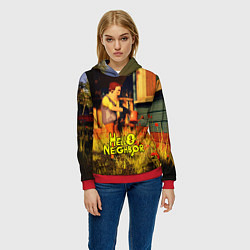 Толстовка-худи женская Hello Neighbor Привет сосед Сосед поливает, цвет: 3D-красный — фото 2