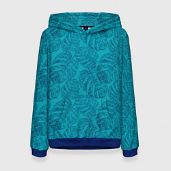 Женская толстовка Синие листья монстеры на голубом