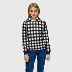 Толстовка-худи женская Black and white trendy checkered pattern, цвет: 3D-синий — фото 2