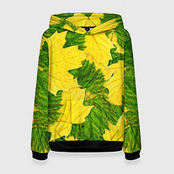 Толстовка-худи женская Осенние кленовые листья, цвет: 3D-черный