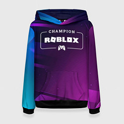 Толстовка-худи женская Roblox Gaming Champion: рамка с лого и джойстиком, цвет: 3D-черный