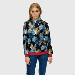 Толстовка-худи женская Свет неоновых листьев, цвет: 3D-красный — фото 2