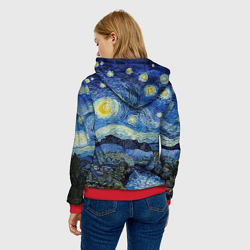 Женская толстовка Мона Лиза Приколы - Звездная ночь / 3D-Красный – фото 4
