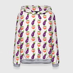 Толстовка-худи женская Баклажаны и персики паттерн, цвет: 3D-меланж