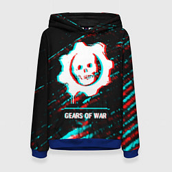 Толстовка-худи женская Gears of War в стиле glitch и баги графики на темн, цвет: 3D-синий